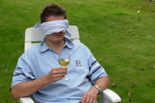 Just to be clear, the wine will be blindfolded Saturday, not the tasters. And the wine will be red. 